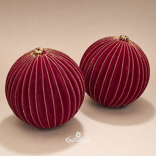 Бархатные елочные шары Соффичо: Бордо Муар 20 см, 2 шт Winter Deco