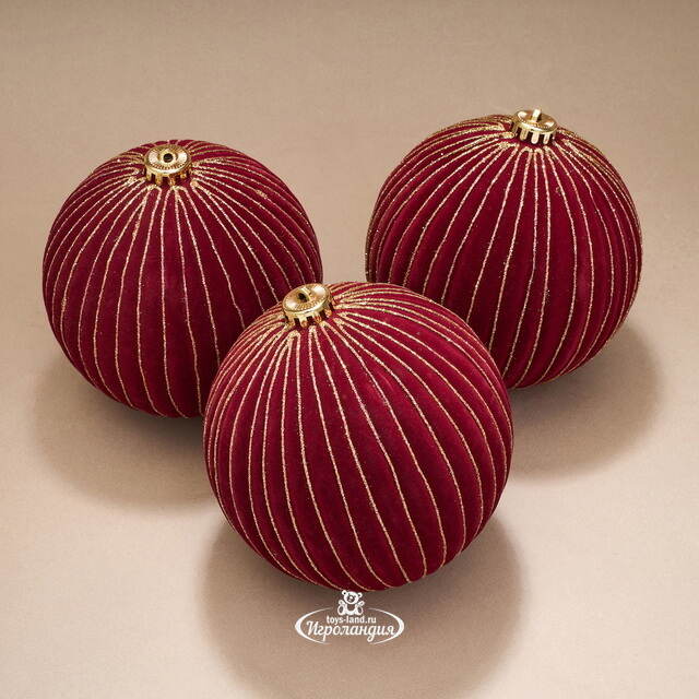 Бархатные елочные шары Соффичо: Бордо Муар 15 см, 3 шт Winter Deco