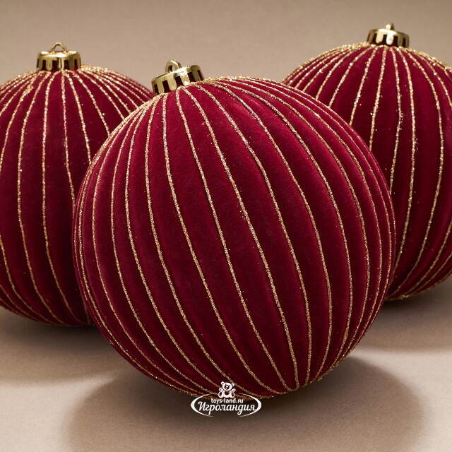 Бархатные елочные шары Соффичо: Бордо Муар 15 см, 3 шт Winter Deco