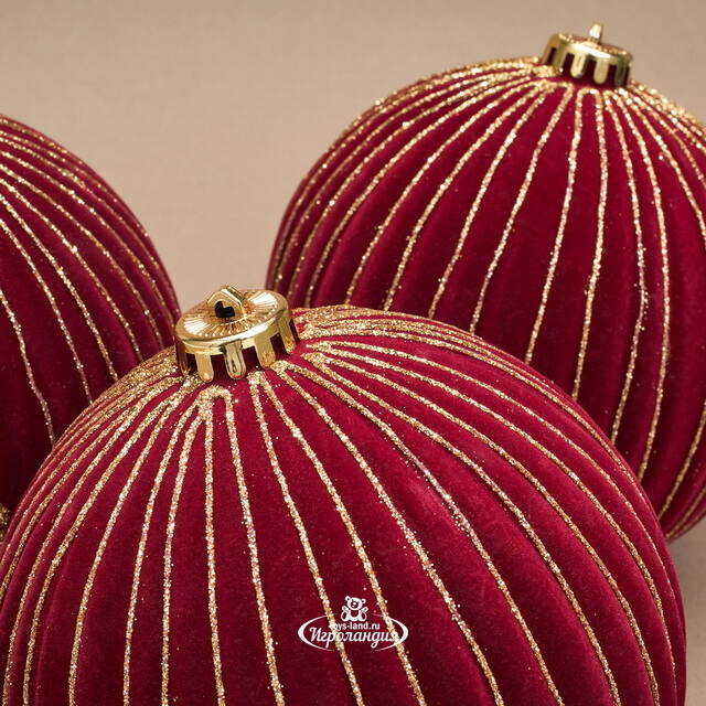 Бархатные елочные шары Соффичо: Бордо Муар 15 см, 3 шт Winter Deco