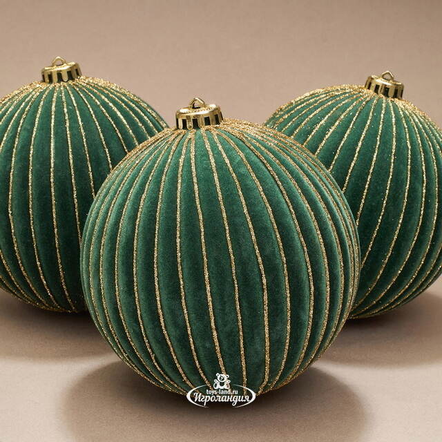 Бархатные елочные шары Соффичо: Изумрудный Плющ 15 см, 3 шт Winter Deco