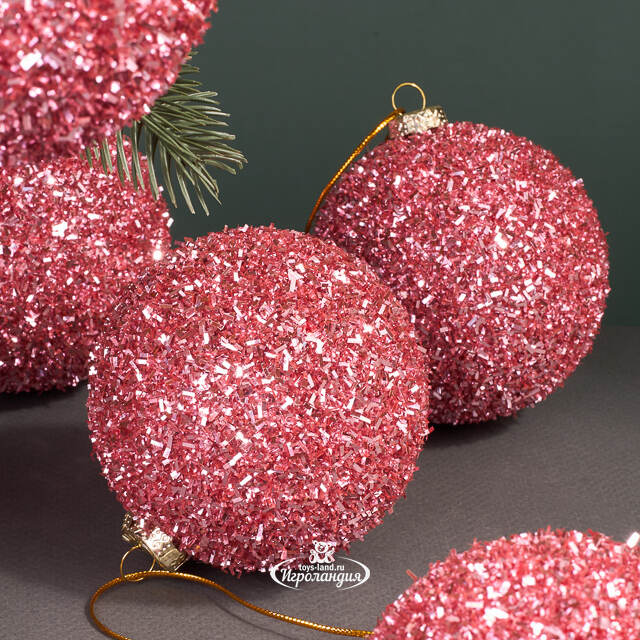 Набор елочных шаров Fluffy Shine: Розовый 8 см, 24 шт Edelman