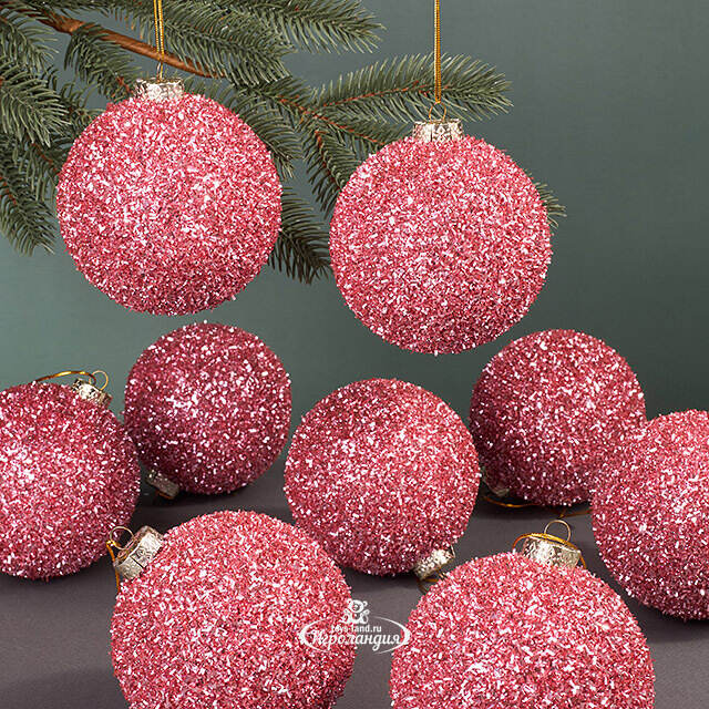 Набор елочных шаров Fluffy Shine: Розовый 10 см, 24 шт Edelman