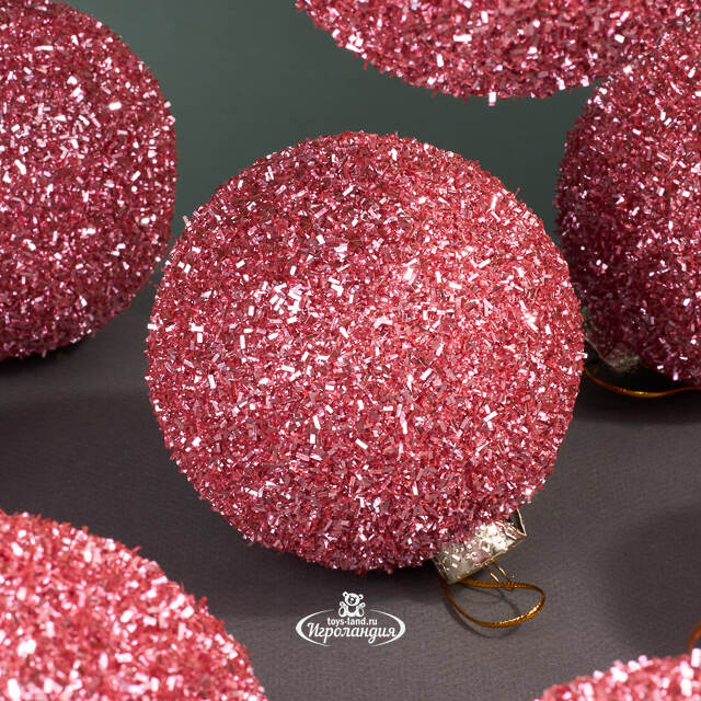 Набор елочных шаров Fluffy Shine: Розовый 10 см, 24 шт Edelman