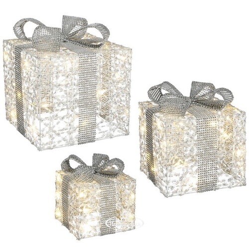 Светящиеся подарки Silver Ampare 13-30 см, 3 шт, 20 теплых белых LED ламп, на батарейках Edelman