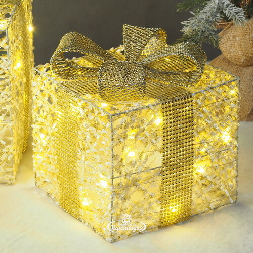 Светящиеся подарки Gold Ampare 13-30 см, 3 шт, 20 теплых белых LED ламп, на батарейках Edelman