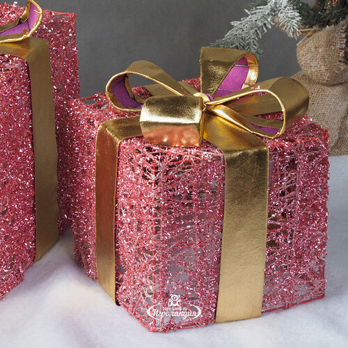 Светящиеся подарки Pink Moulins 13-30 см, 3 шт, 25 теплых белых LED ламп, на батарейках Edelman