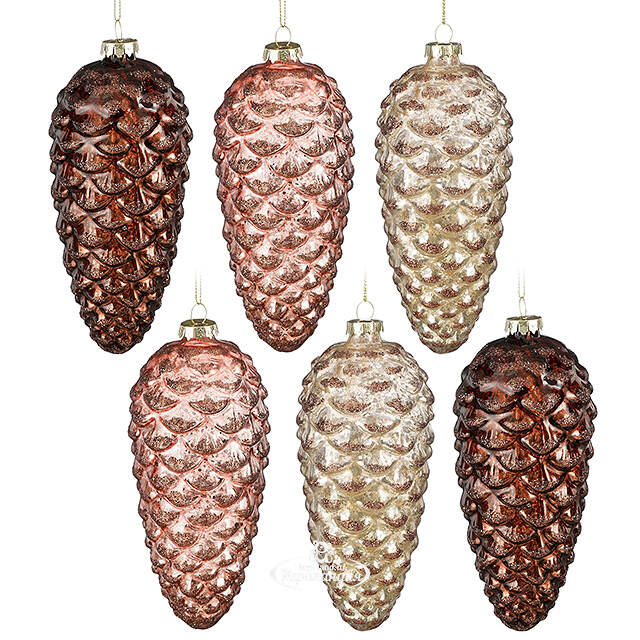 Набор стеклянных елочных игрушек Шишки Rue de Ammo 16 см, 12 шт Edelman
