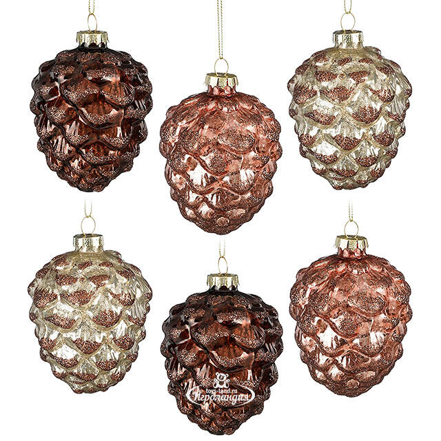 Набор стеклянных елочных игрушек Шишки Boulogne 10 см, 12 шт Edelman