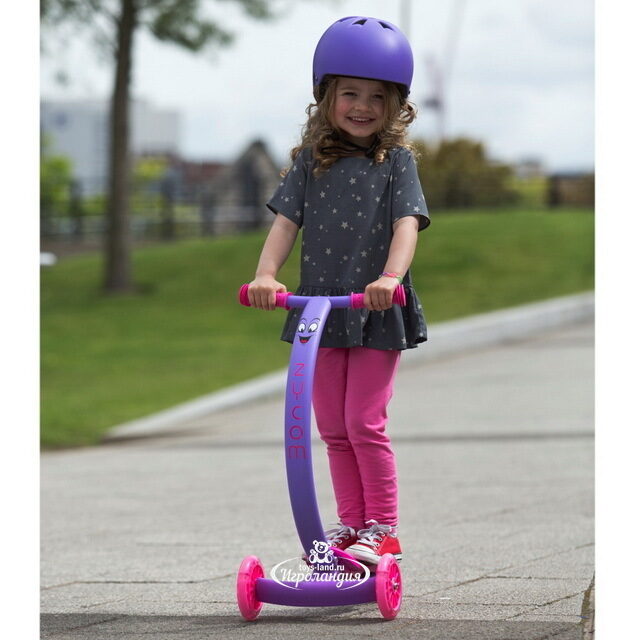 Трехколесный самокат с изогнутой ручкой Zipster-Улыбашка, розово-фиолетовый, до 50 кг Zycom