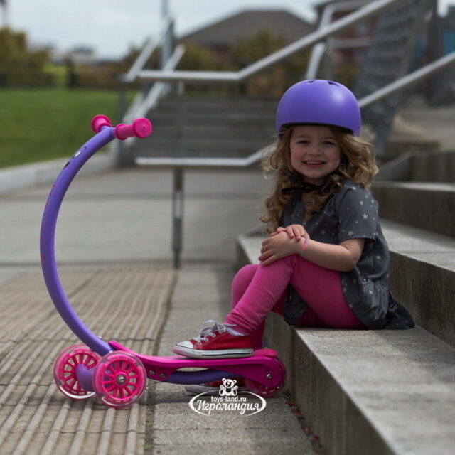 Трехколесный самокат с изогнутой ручкой Zipster-Улыбашка, розово-фиолетовый, до 50 кг Zycom