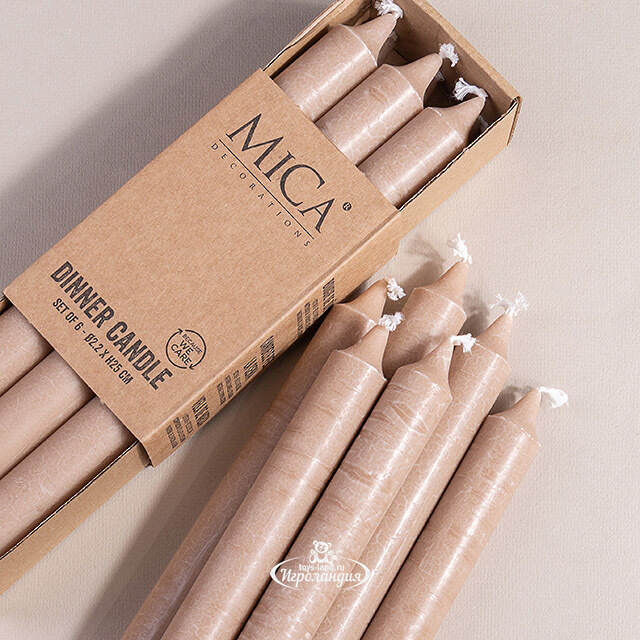 Столовые свечи Ricordo 25 см бежевые, 6 шт Edelman