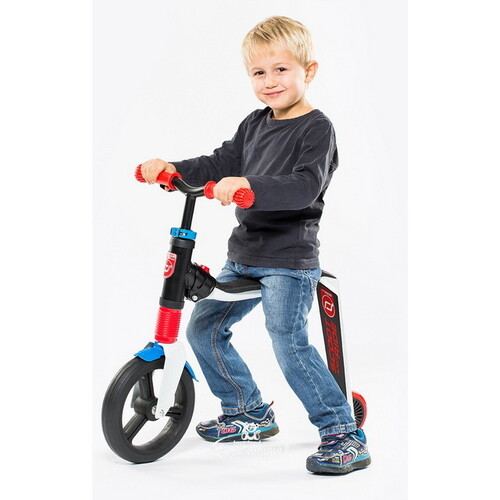 Детский беговел-самокат 2 в 1 Highway Freak, белый-красный-синий, до 50 кг Scoot&Ride