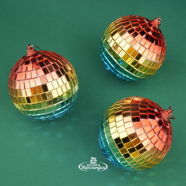 Набор елочных украшений Зеркальный Диско-шар Rainbow Blue 8 см, 3 шт Winter Deco