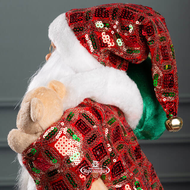 Новогодняя фигура Санта Клаус с плюшевым мишкой 40 см красный Edelman