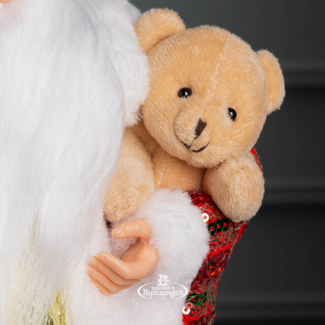 Новогодняя фигура Санта Клаус с плюшевым мишкой 40 см красный Edelman