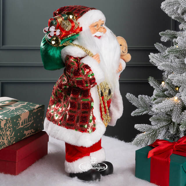 Новогодняя фигура Санта Клаус с плюшевым мишкой 40 см красный Edelman