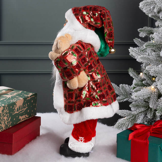Новогодняя фигура Санта Клаус с плюшевым мишкой 40 см красный Edelman