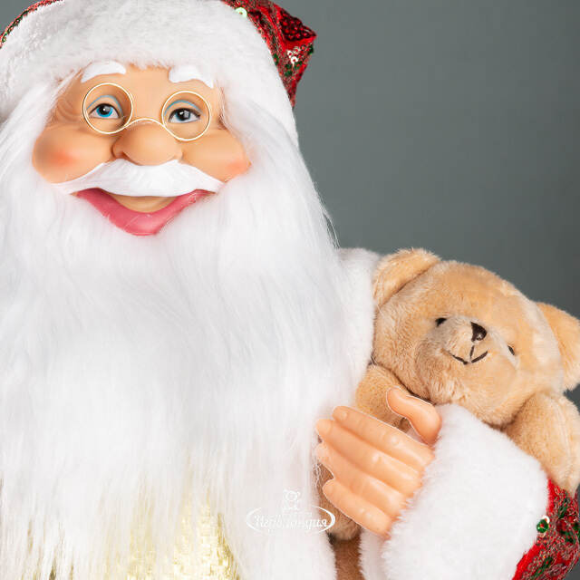 Новогодняя фигура Санта Клаус с плюшевым мишкой 60 см красный Edelman