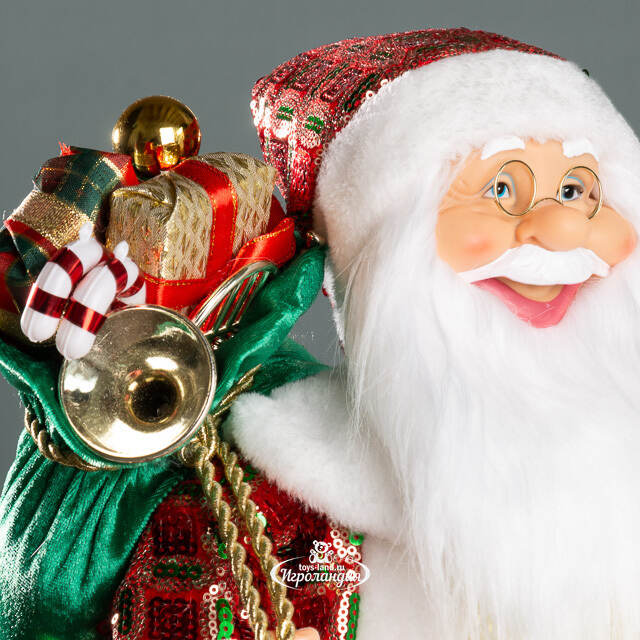 Новогодняя фигура Санта Клаус с плюшевым мишкой 60 см красный Edelman