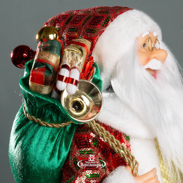 Новогодняя фигура Санта Клаус с плюшевым мишкой 60 см красный Edelman