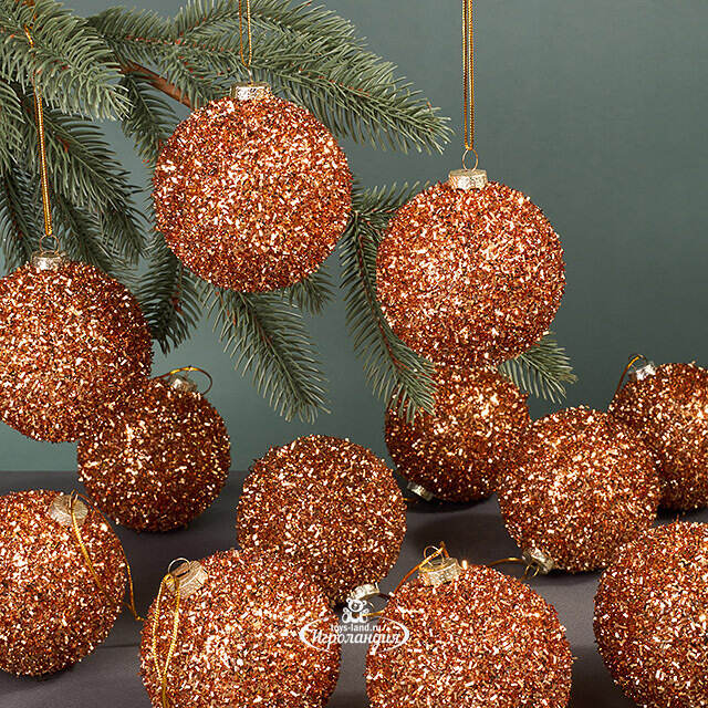 Набор елочных шаров Fluffy Shine: Персиковый 8 см, 24 шт Edelman