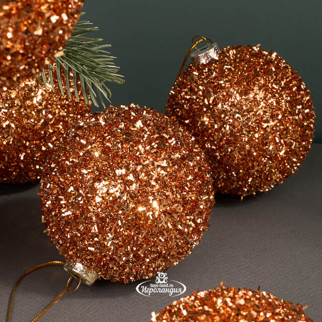 Набор елочных шаров Fluffy Shine: Персиковый 8 см, 24 шт Edelman