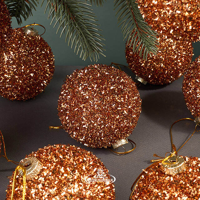 Набор елочных шаров Fluffy Shine: Персиковый 8 см, 24 шт Edelman