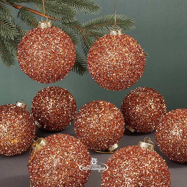 Набор елочных шаров Fluffy Shine: Персиковый 10 см, 24 шт Edelman