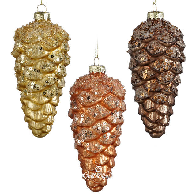 Набор стеклянных елочных игрушек Шишки Bois de Boulogne 12 см, 12 шт Edelman