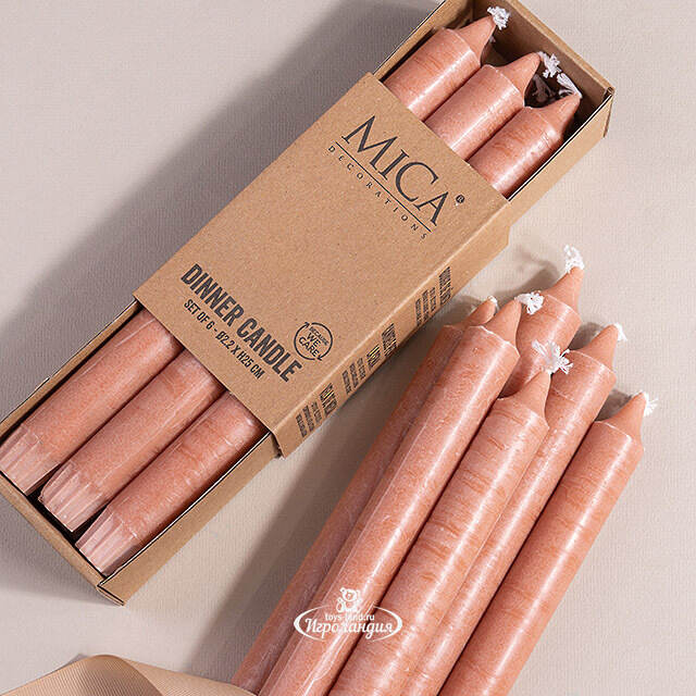 Столовые свечи Ricordo 25 см пудровые, 6 шт Edelman