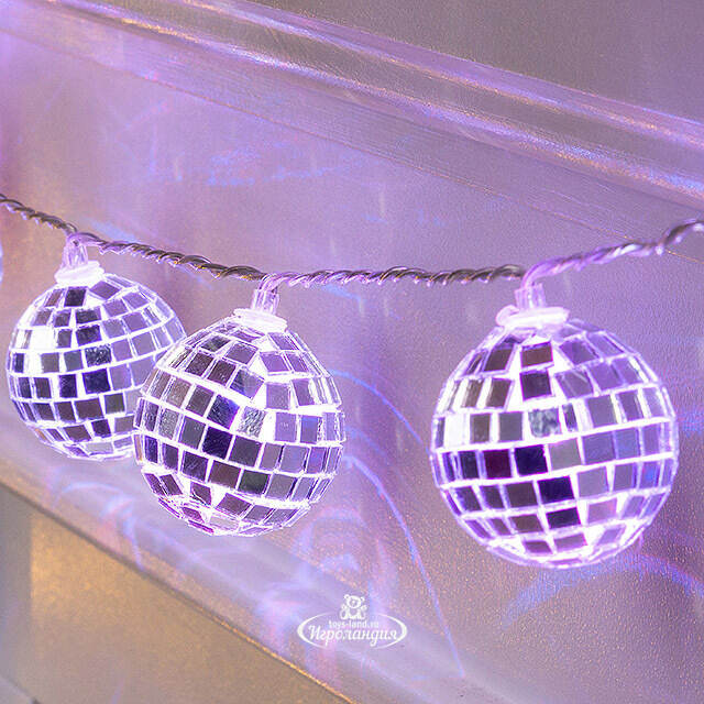Светодиодная гирлянда Диско Шар - Reflection Mirror 1.5 м, 10 RGB LED ламп, таймер, на батарейках Edelman (Эдельман)