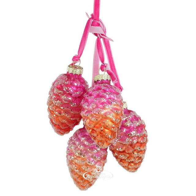 Стеклянная елочная игрушка Шишки Forest Treasure 18 см розовая Edelman