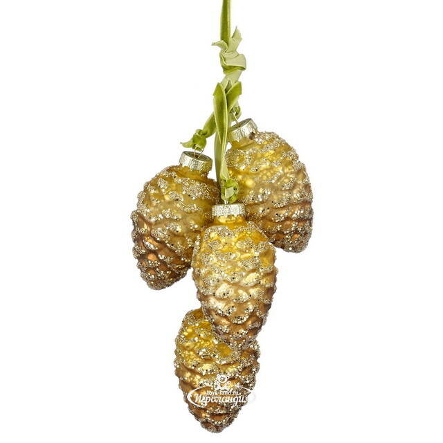 Стеклянная елочная игрушка Шишки Forest Treasure 18 см золотая Edelman