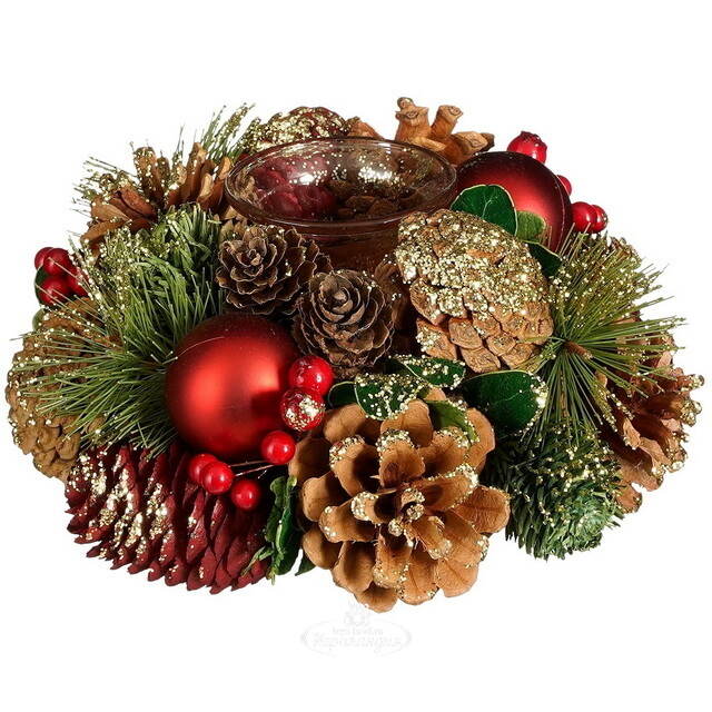 Новогодний подсвечник с шишками Belper - Winter Symphony 17 см Edelman