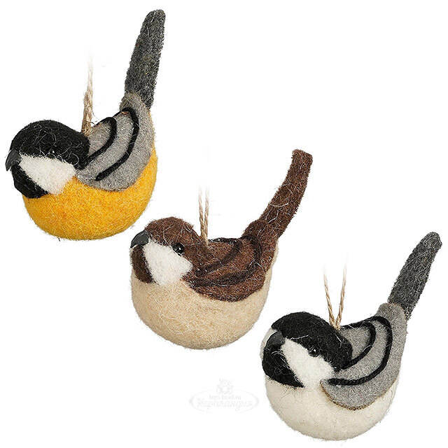 Елочные игрушки Птички: Воробьи-Синички 13 см, 3 шт Edelman