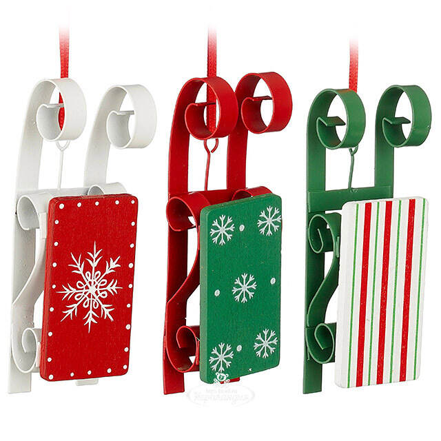 Елочные игрушки Санки Эльфов 13 см, 3 шт Edelman