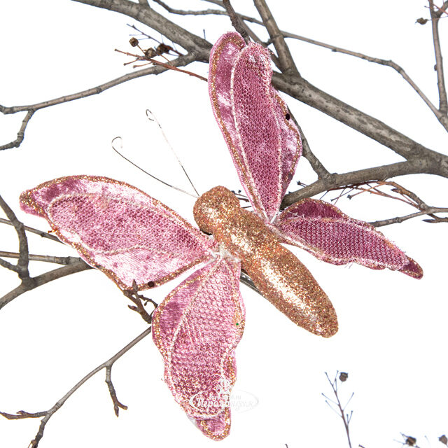 Елочная игрушка Бабочка Сильфина - Эквадорское Чудо 16 см, розовая, клипса Due Esse Christmas