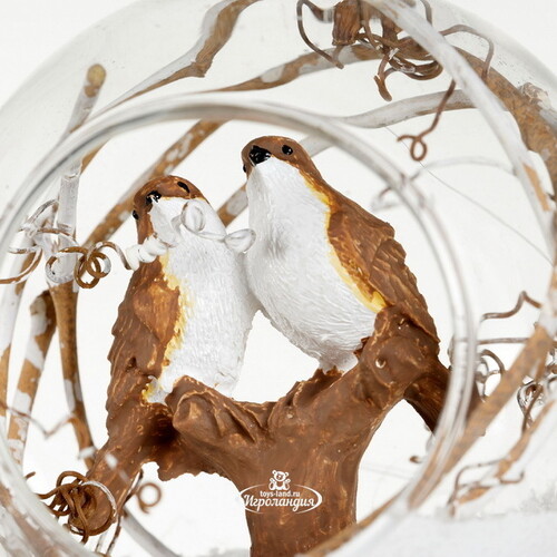Стеклянный шар с композицией Птичье Царство - Соловушки 9 см, подвеска Kaemingk