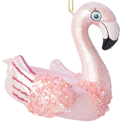 Стеклянная елочная игрушка Круг Фламинго Глори 9 см, подвеска Kaemingk
