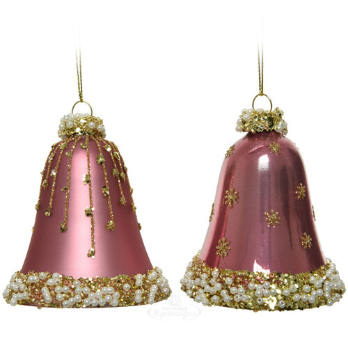 Набор колокольчиков Sonnette Розовый бархат 8 см, 2 шт, стекло, подвеска Kaemingk