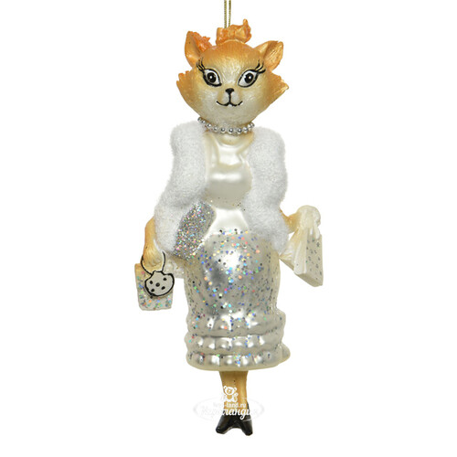 Стеклянная елочная игрушка Мадам Китти в белом 17 см, подвеска Kaemingk