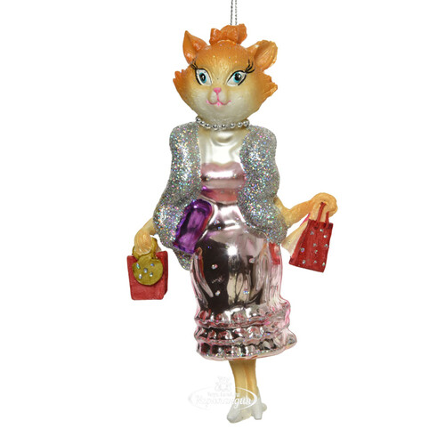 Стеклянная елочная игрушка Мадам Китти в розовом 17 см, подвеска Kaemingk