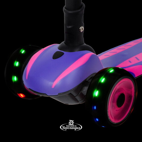 Трехколесный самокат Novatrack Rainbow Car Girl Pro с музыкой, светящейся декой и колесами 120/80, фиолетовый, до 60 кг Novatrack