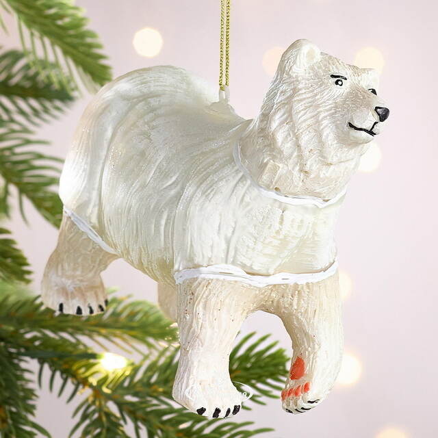 Елочная игрушка Белый Медведь - Арктическая Сказка 13 см, стекло Winter Deco