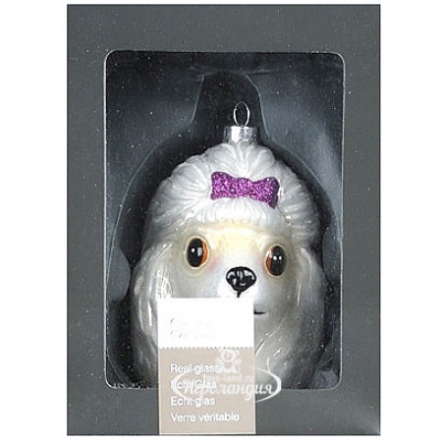 Елочная игрушка Собачка - Пудель с Розовым Бантиком 9 см, стекло, подвеска Kaemingk (Кейминг)
