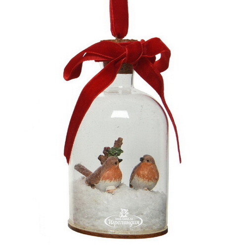 Стеклянная елочная игрушка с композицией Птичий Диалог - Christmas Garden 16 см, подвеска Kaemingk
