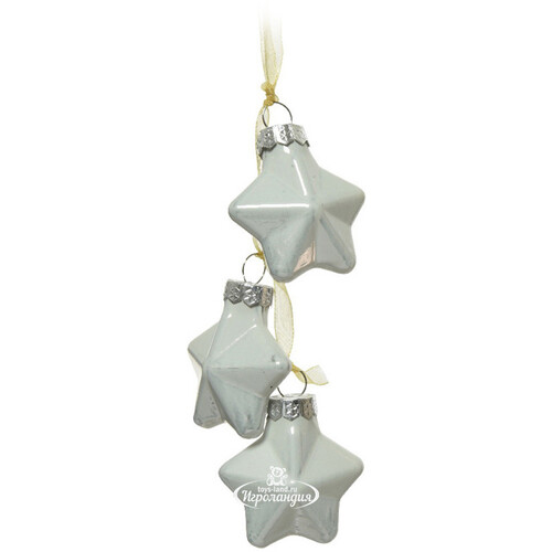 Стеклянная елочная игрушка Гроздь - Звезды Beverley 14 см белая Kaemingk