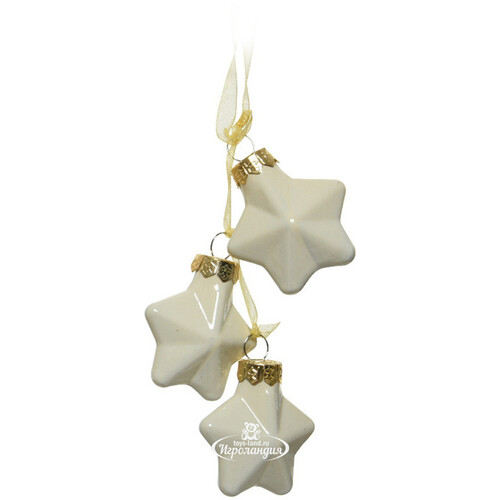 Стеклянная елочная игрушка Гроздь - Звезды Beverley 14 см молочная Kaemingk