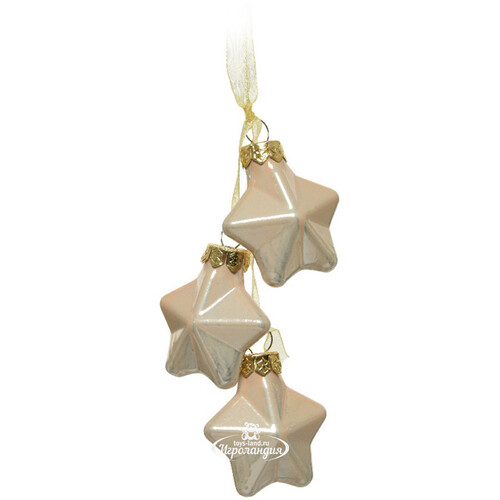 Стеклянная елочная игрушка Гроздь - Звезды Beverley 14 см перламутровая Kaemingk